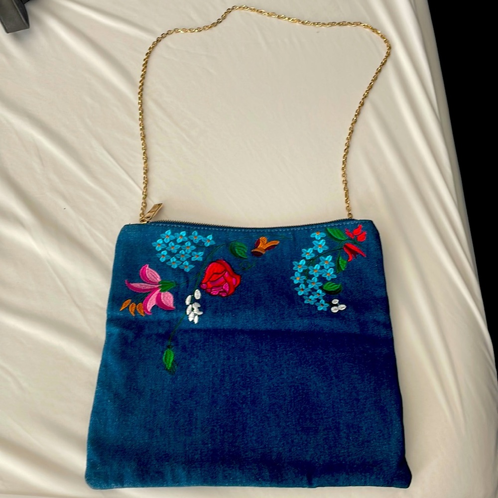 Denim shoulder or clutch purse.